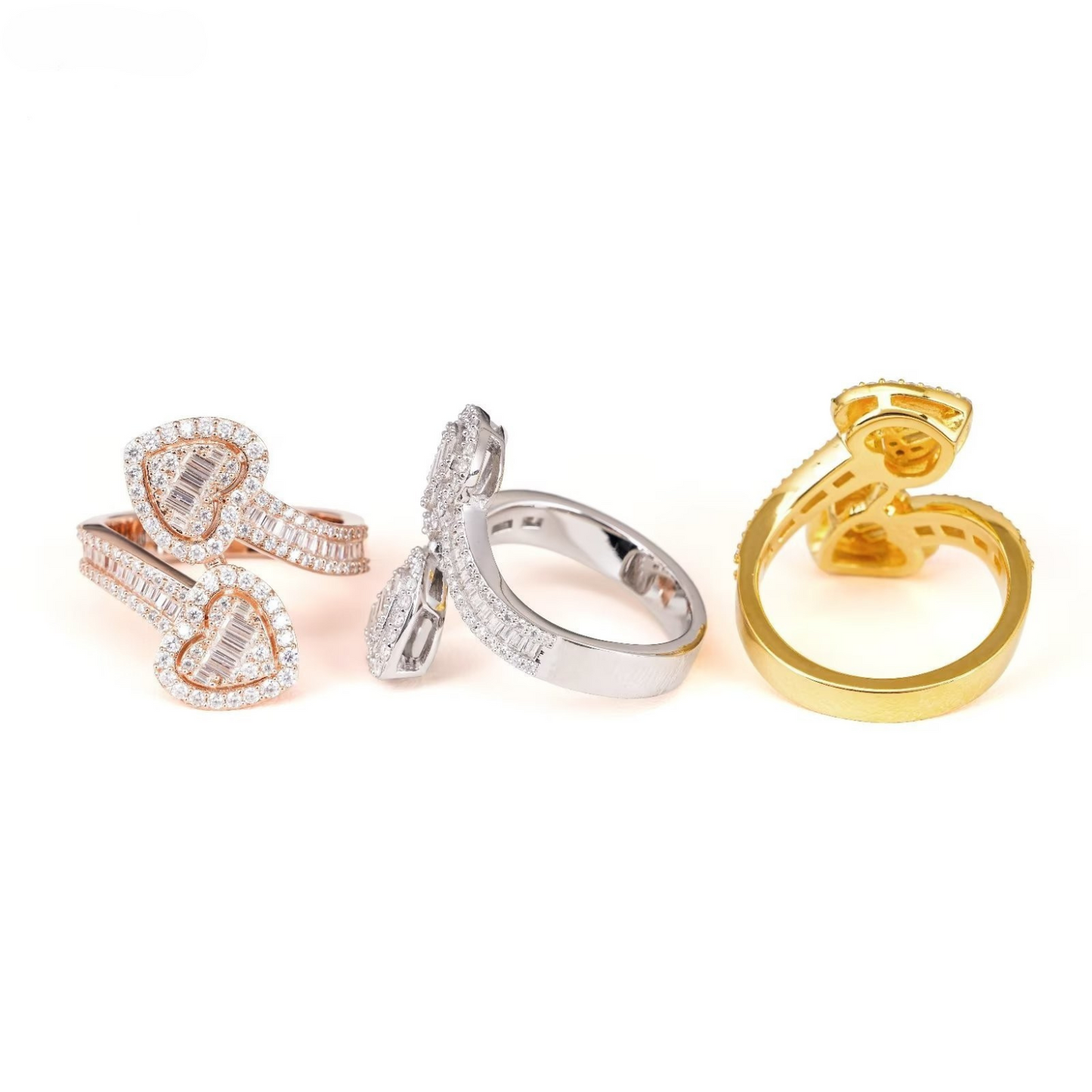 VVS Moissaniteb Baguette Heart-Ended Bypass Ring