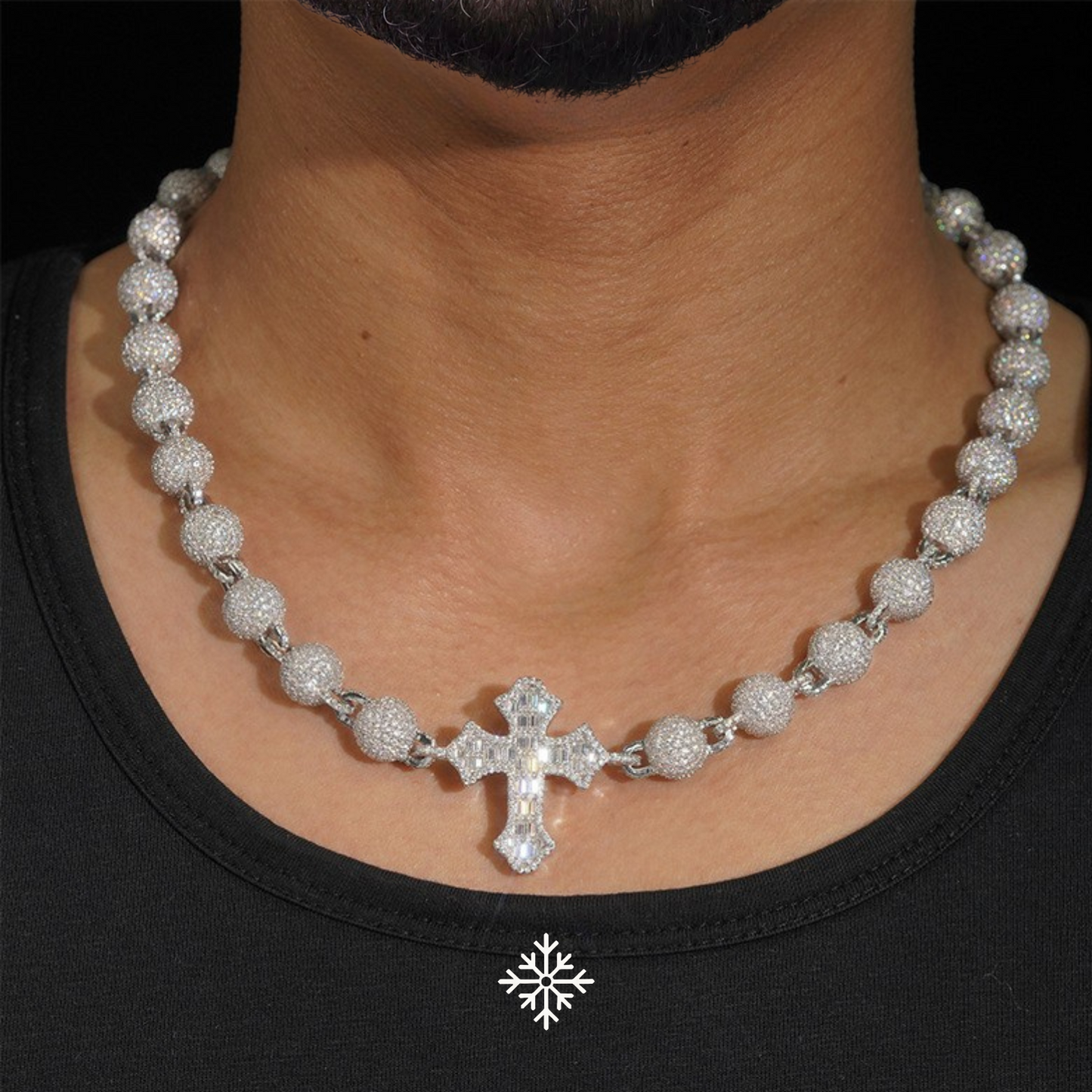 VVS MOISSANITE 10MM ICED BALL CHAIN WITH CROSS
