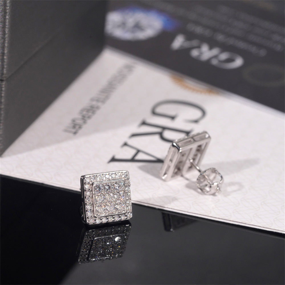 VVS Moissanite Square Pavé Halo Stud Earrings