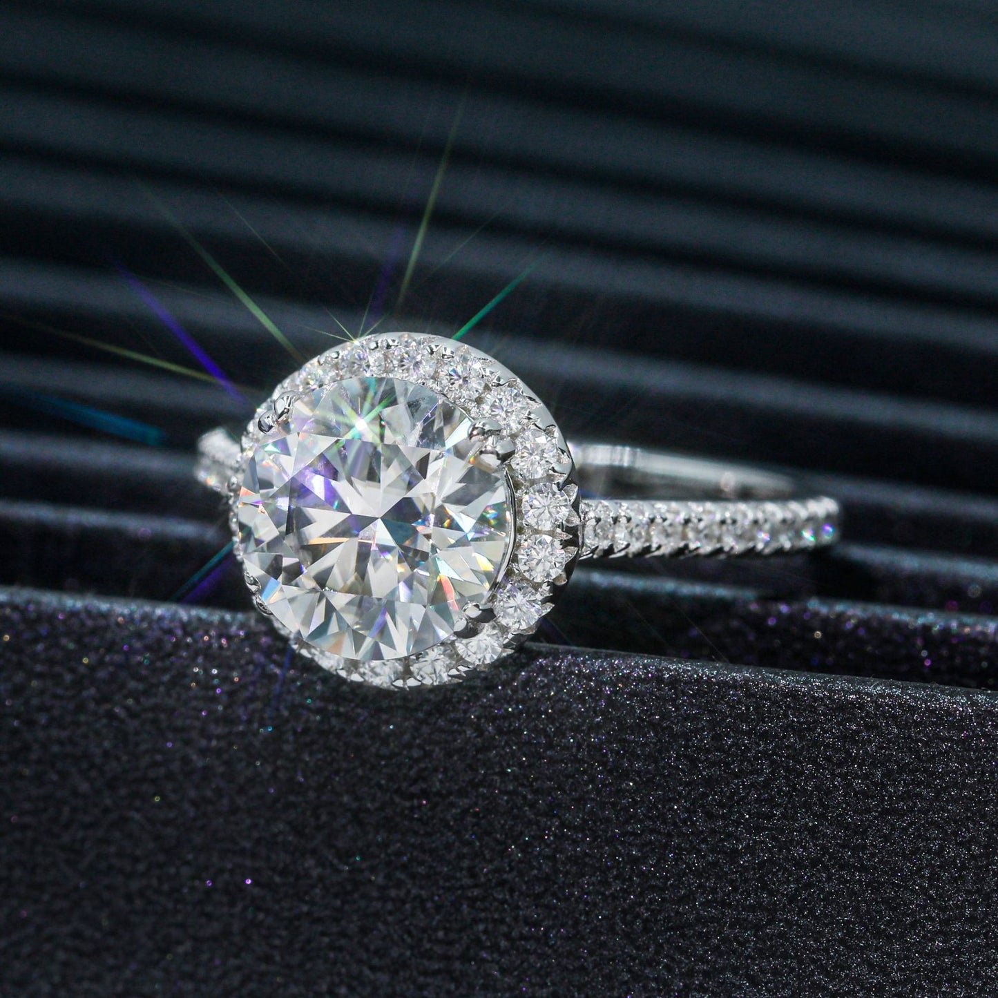 VVS Moissanite Halo Pavé Ring