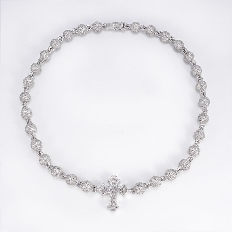 VVS MOISSANITE 10MM ICED BALL CHAIN WITH CROSS