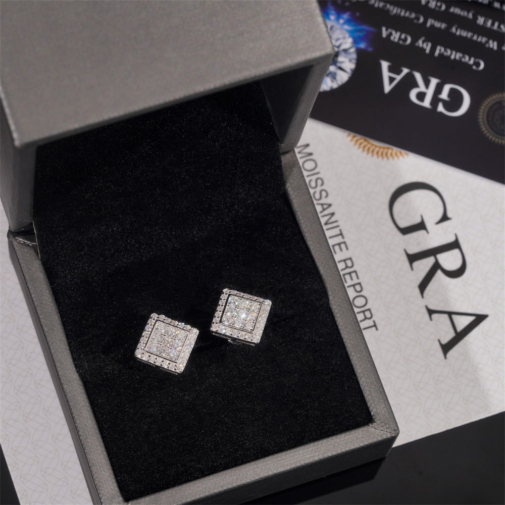 VVS Moissanite Square Pavé Halo Stud Earrings