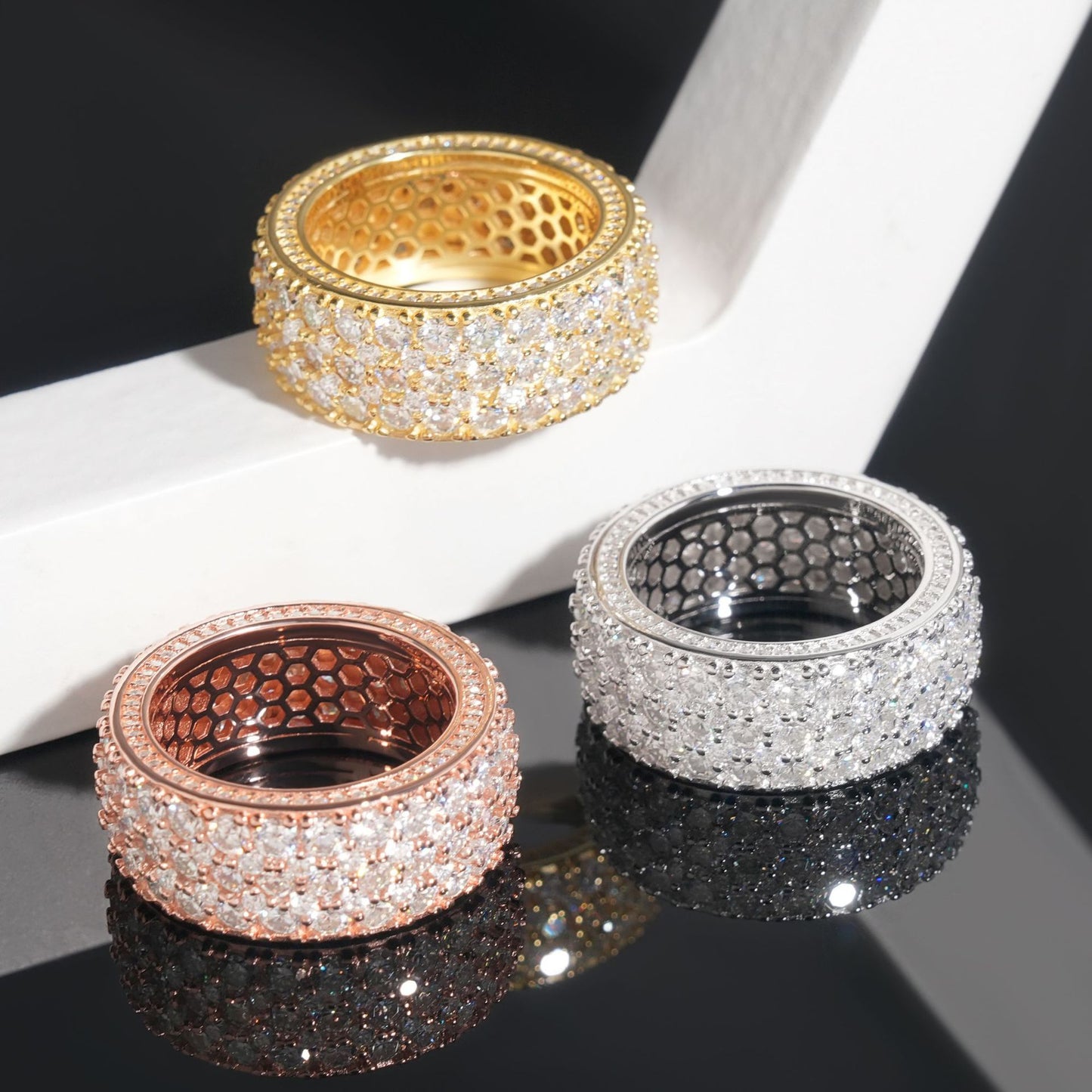 VVS Moissanite Triple Row Pavé Fully Iced Band