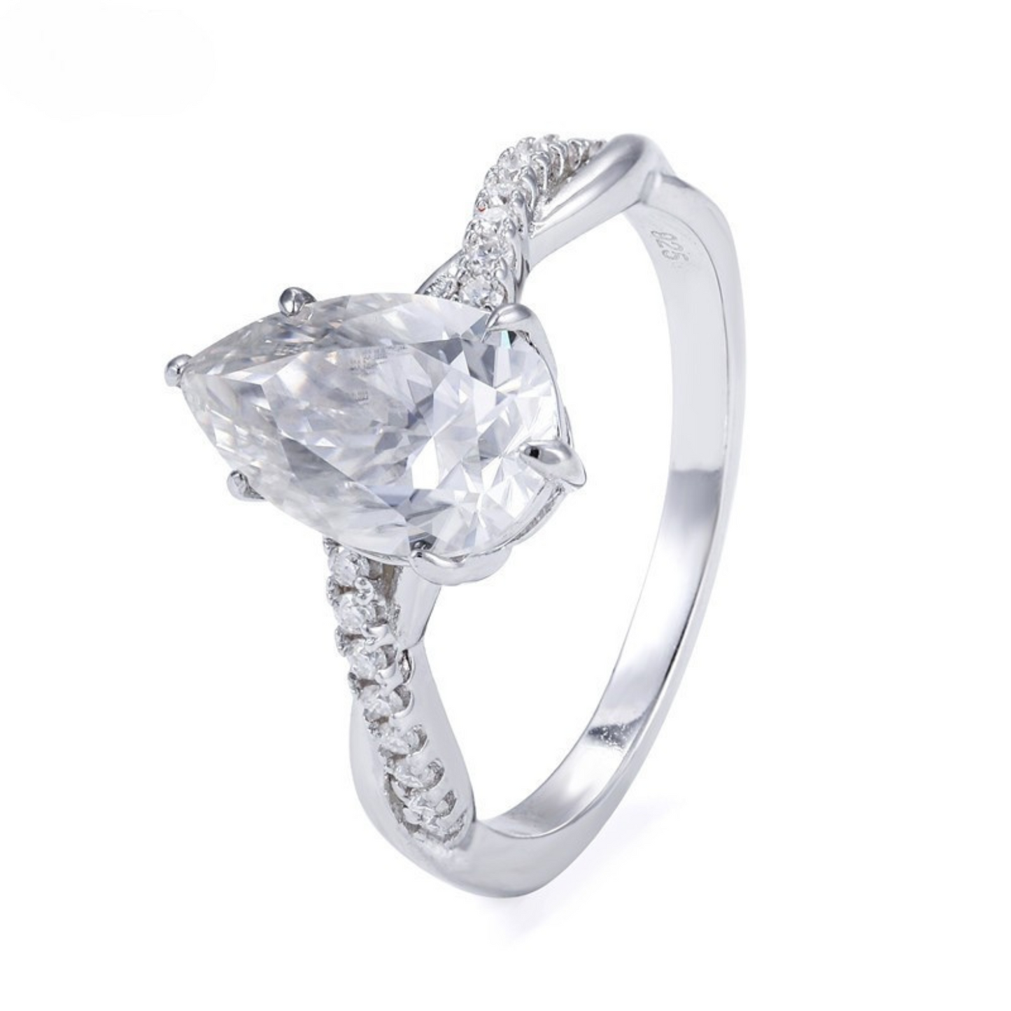 VVS Moissanite Twisted Pavé Pear Cut Ring