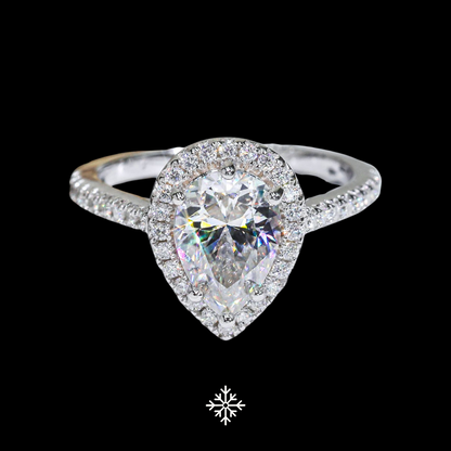 VVS Moissanite Pear-Cut Halo Pavé Ring
