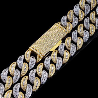 VVS MOISSANITE 15MM BAGUETTE TWO-TONE CUBAN CHAIN/BRACELET