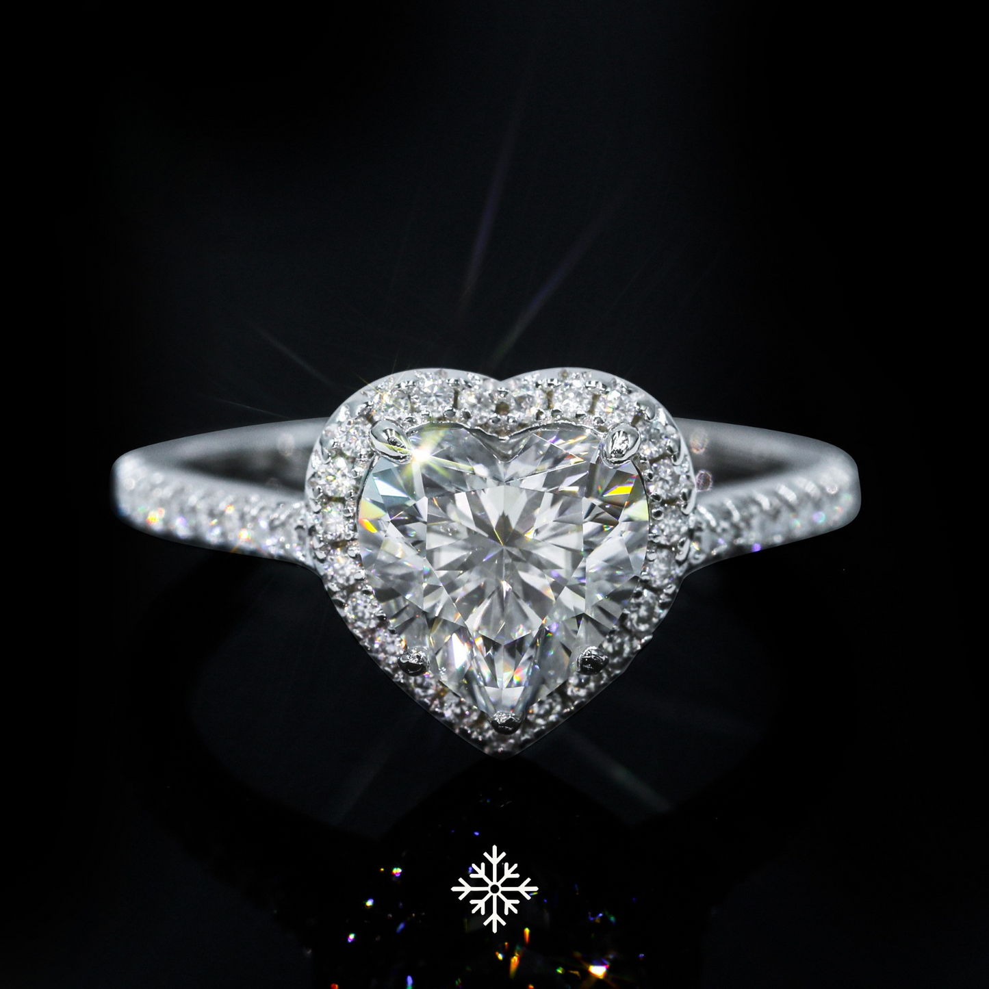 VVS Moissanite Pavé Halo Heart Cut Ring