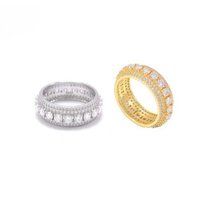 VVS Moissanite Big Center Iced-Out Band with Side Pavé