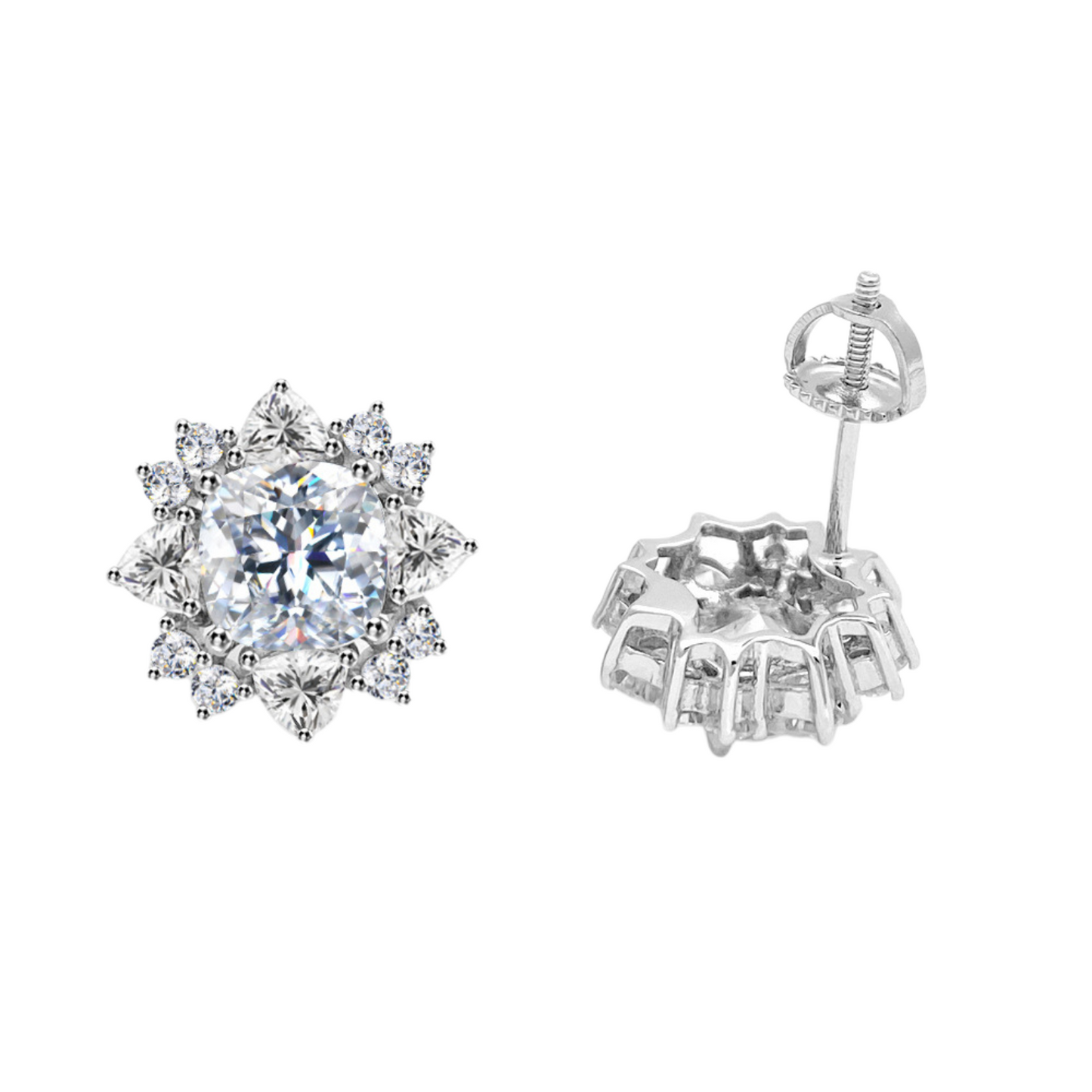 VVS Moissanite Starburst Halo Stud Earrings