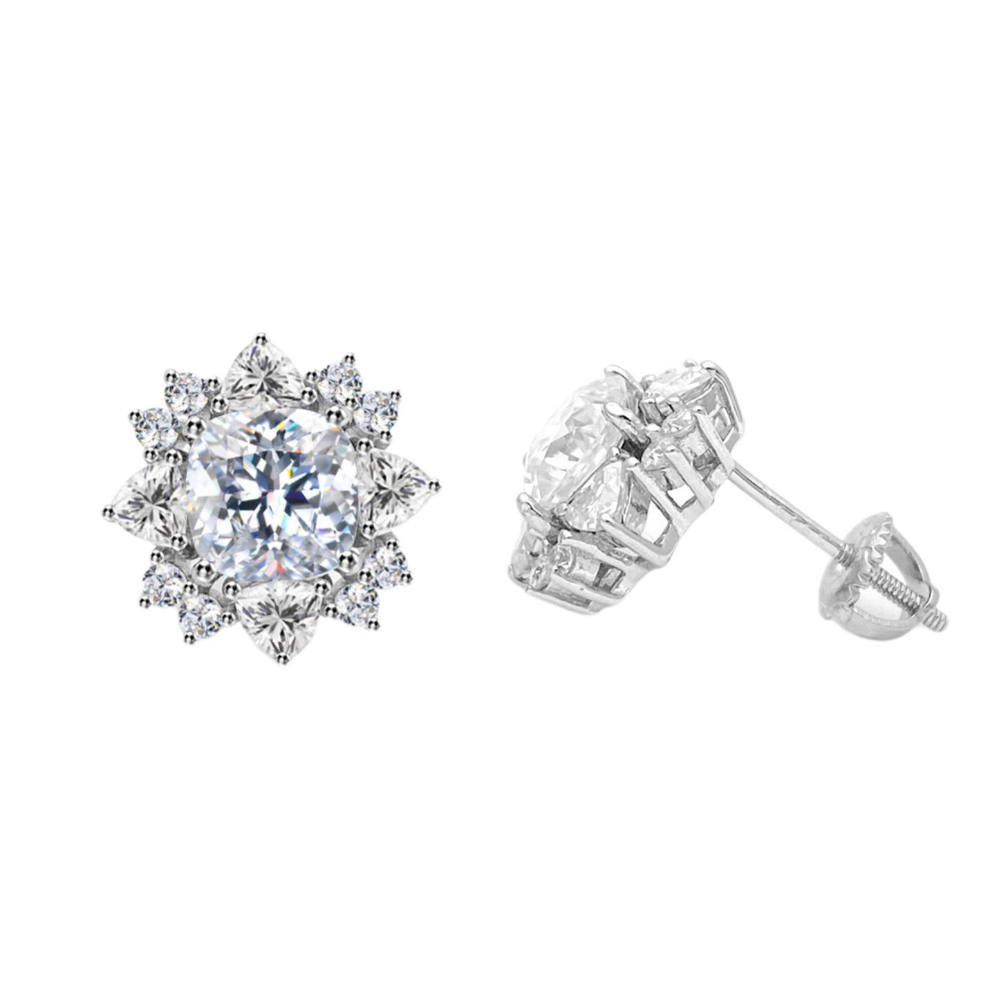 VVS Moissanite Starburst Halo Stud Earrings