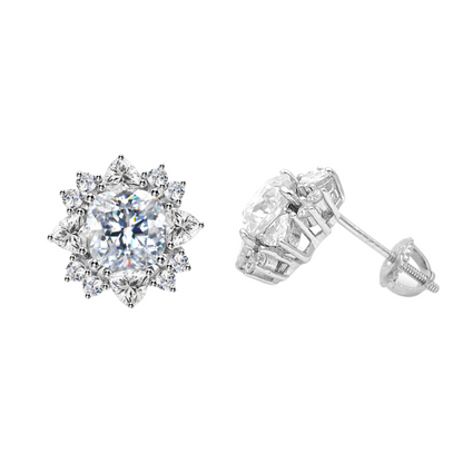 VVS Moissanite Starburst Halo Stud Earrings