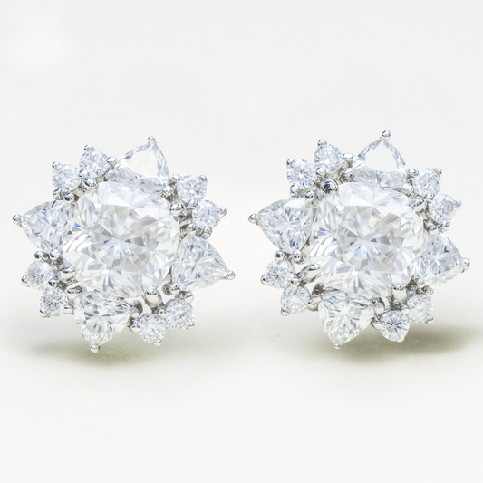VVS Moissanite Starburst Halo Stud Earrings