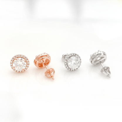 VVS Moissanite 6.5MM Halo Stud Earring