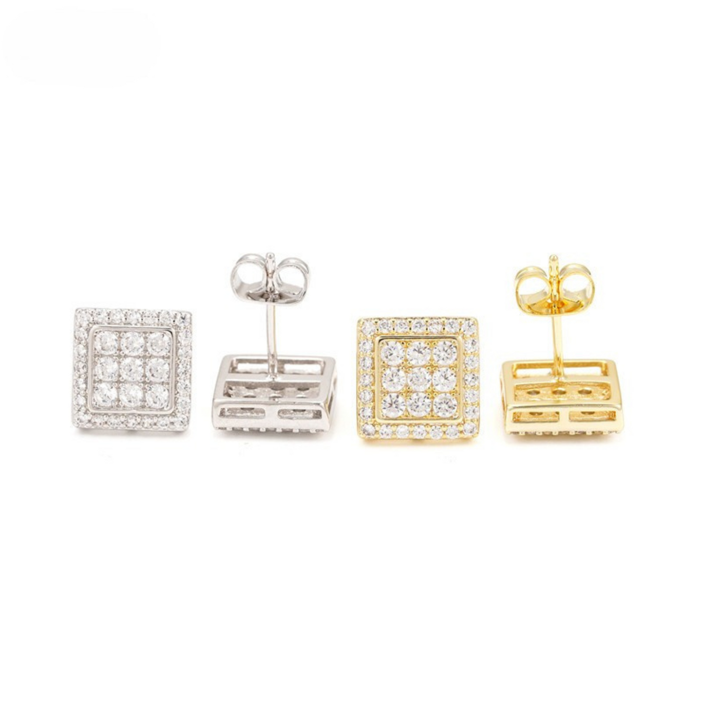 VVS Moissanite Square Pavé Halo Stud Earrings