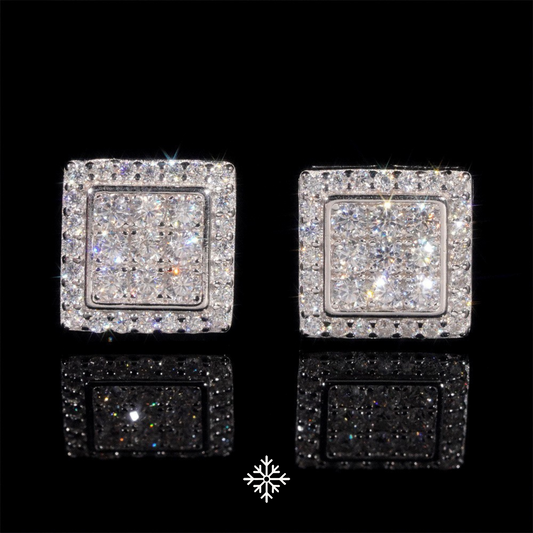 VVS Moissanite Square Pavé Halo Stud Earrings