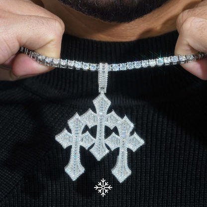 VVS Moissanite Baguette Triple Cross Pendant