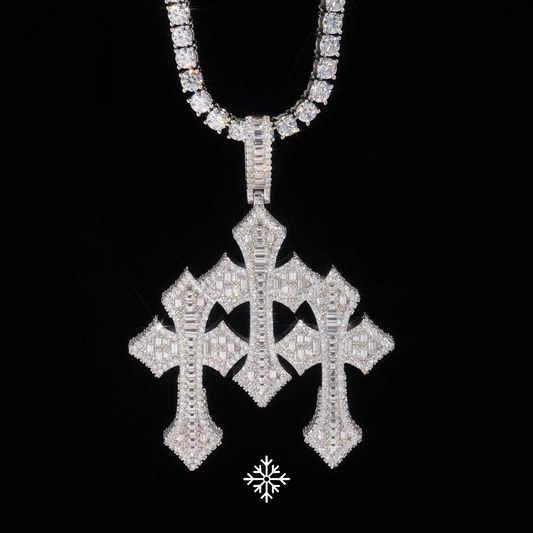 VVS Moissanite Baguette Triple Cross Pendant