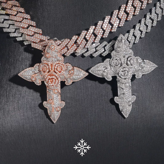 VVS Moissanite Flower Cross Pendant