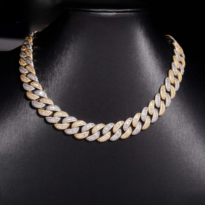 VVS MOISSANITE 15MM BAGUETTE TWO-TONE CUBAN CHAIN/BRACELET