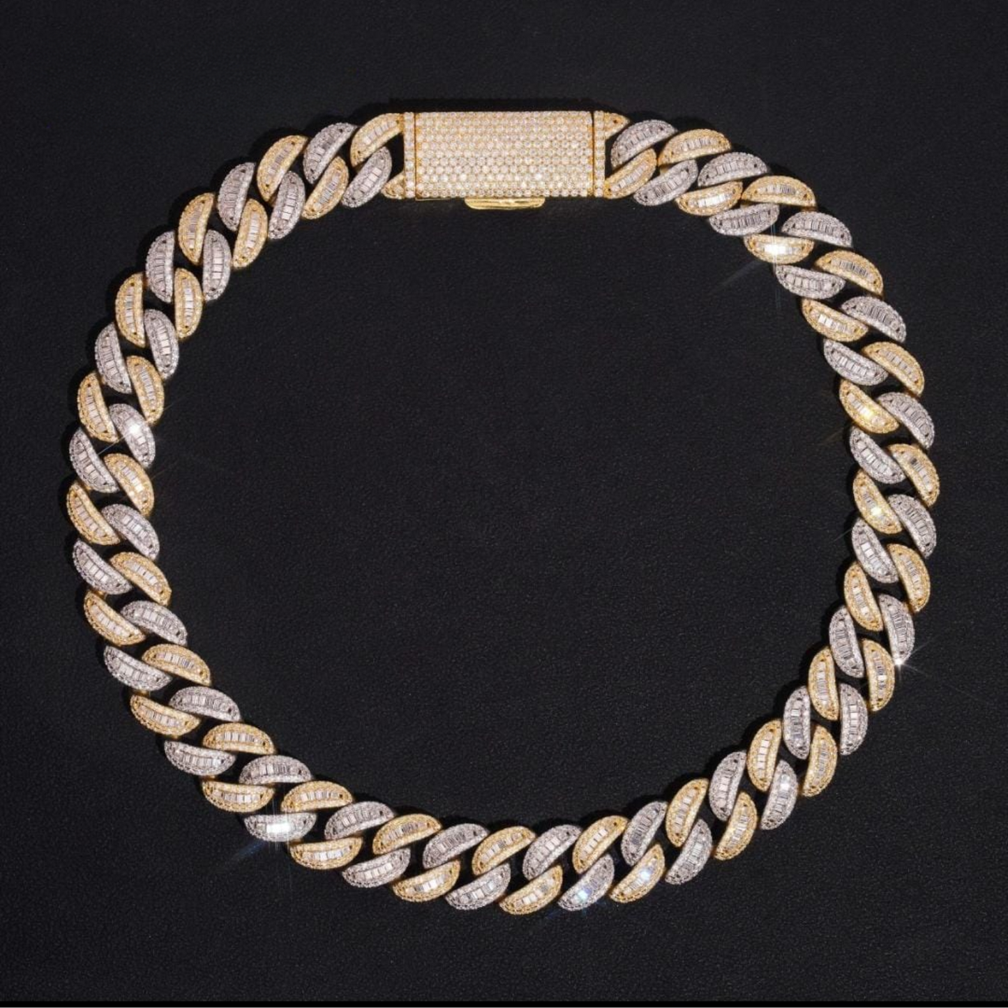 VVS MOISSANITE 15MM BAGUETTE TWO-TONE CUBAN CHAIN/BRACELET