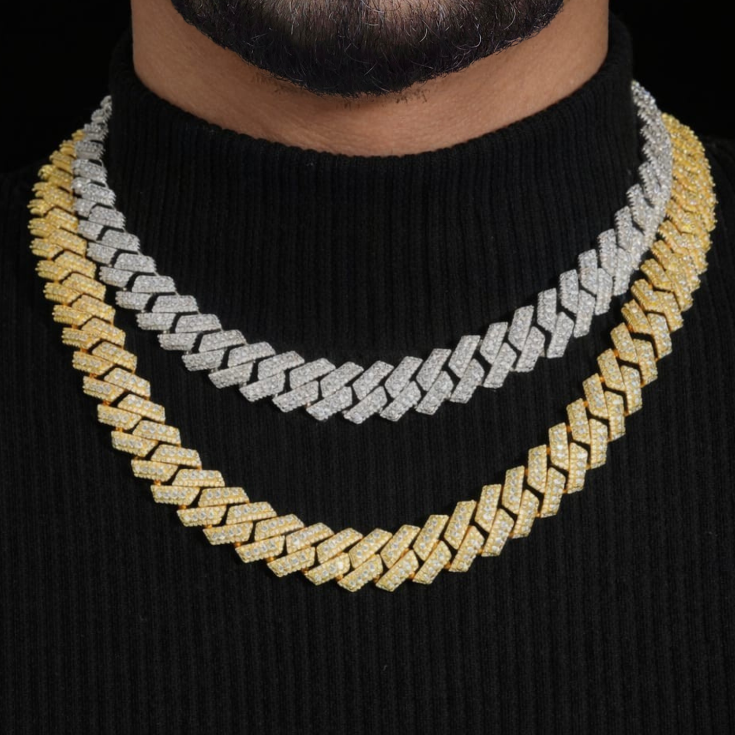 CZ 15MM Cuban Link Chain/Bracelet  18K Gold Plated