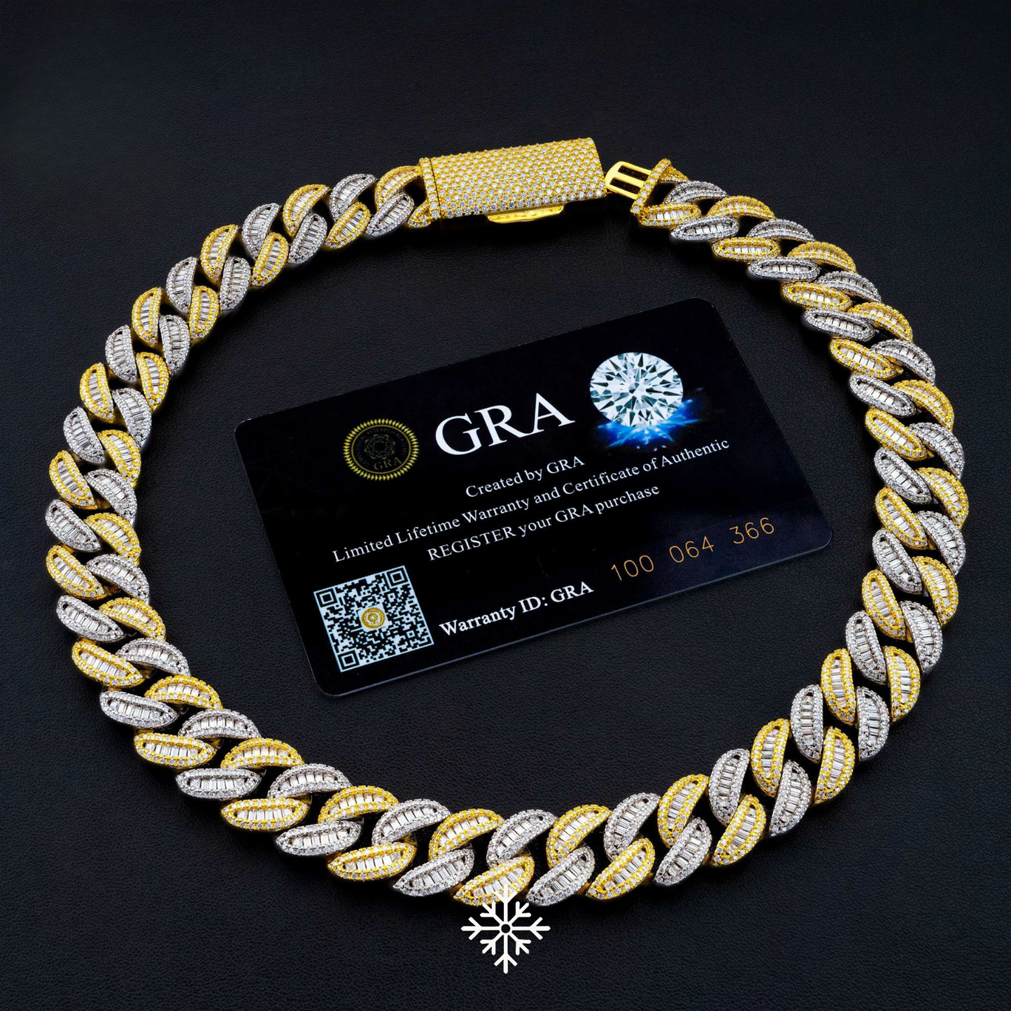VVS MOISSANITE 15MM BAGUETTE TWO-TONE CUBAN CHAIN/BRACELET