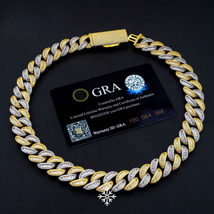 VVS MOISSANITE 15MM BAGUETTE TWO-TONE CUBAN CHAIN/BRACELET