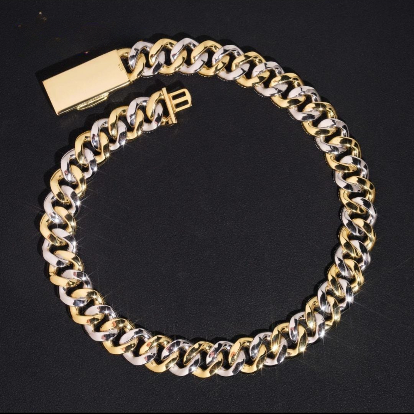 VVS MOISSANITE 15MM BAGUETTE TWO-TONE CUBAN CHAIN/BRACELET