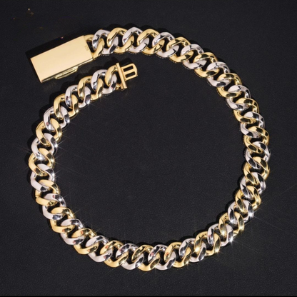 VVS MOISSANITE 15MM BAGUETTE TWO-TONE CUBAN CHAIN/BRACELET