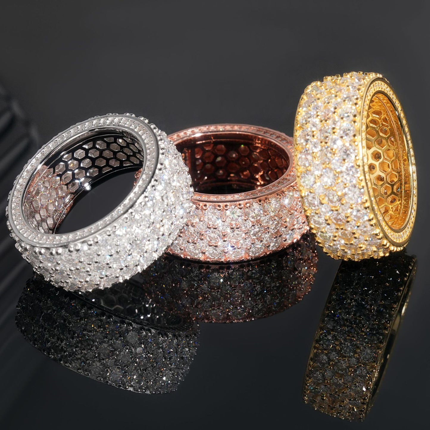 VVS Moissanite Triple Row Pavé Fully Iced Band