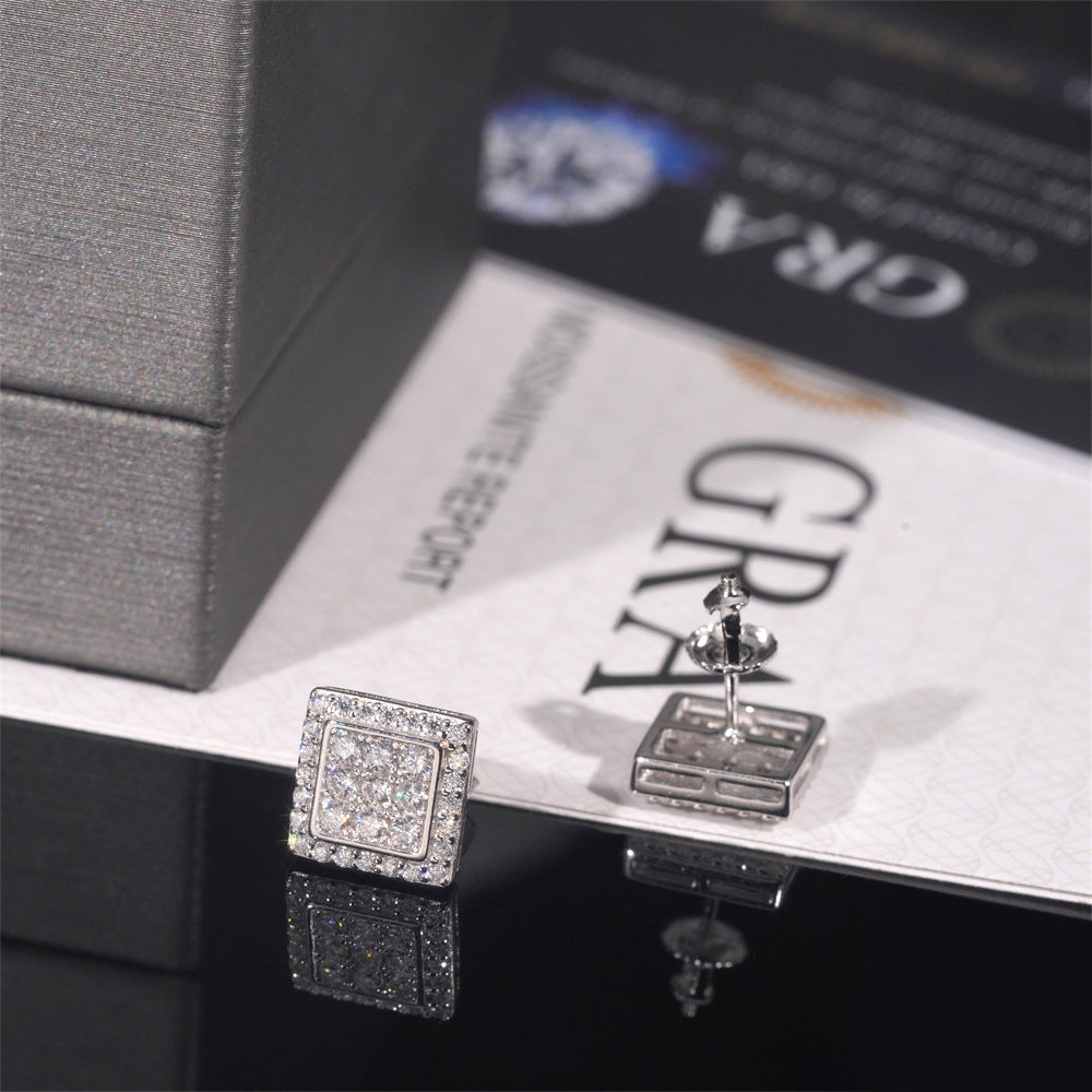 VVS Moissanite Square Pavé Halo Stud Earrings