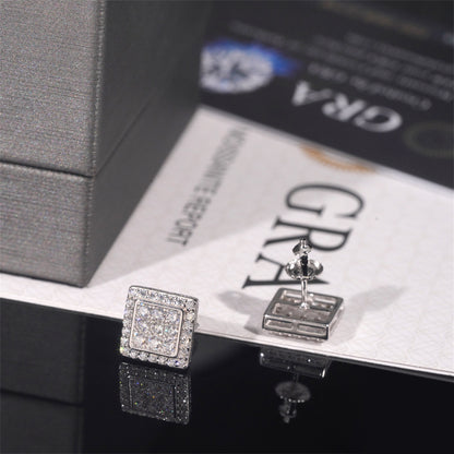 VVS Moissanite Square Pavé Halo Stud Earrings