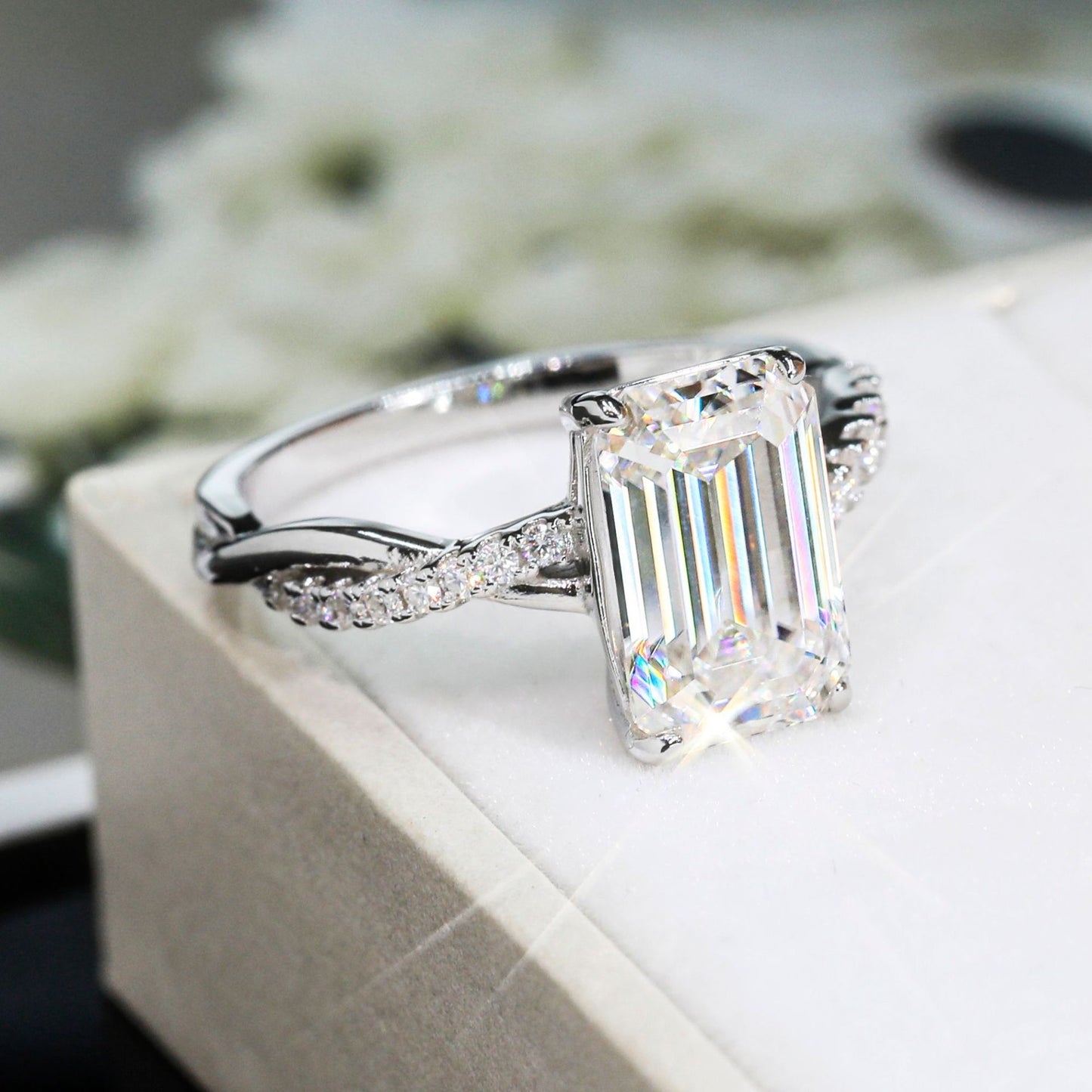 VVS Moissanite Emerald-Cut Twisted Pavé Band