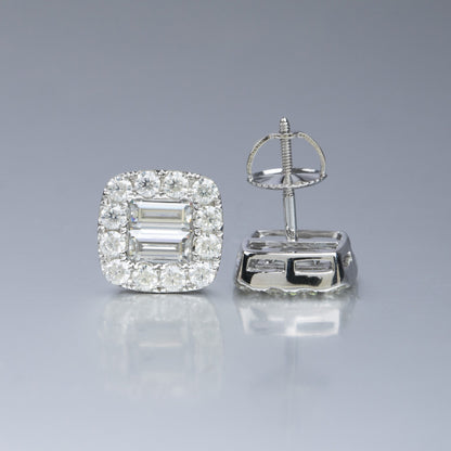 VVS Moissanite baguette Cut Halo Stud Earrings