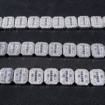 VVS MOISSANITE 13MM BAGUETTE CLUSTER CHAIN/BRACELET