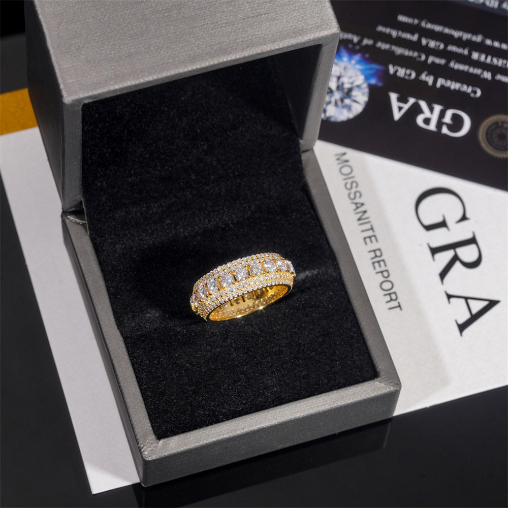 VVS Moissanite Big Center Iced-Out Band with Side Pavé