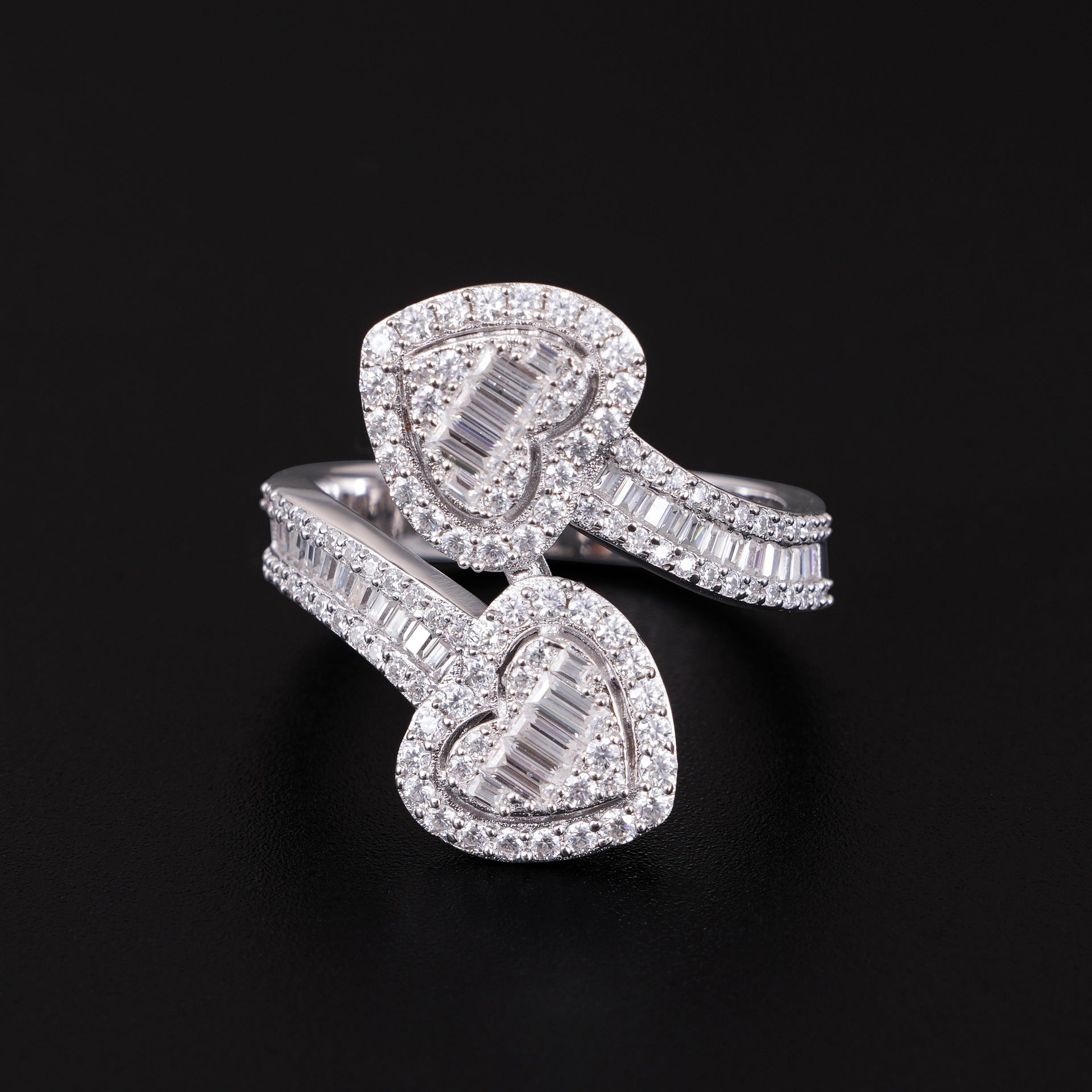 Moissanite Baguette Heart-Ended Bypass Ring