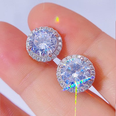 VVS Moissanite 6.5MM Halo Stud Earring