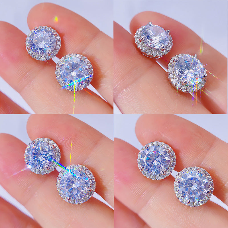 VVS Moissanite 6.5MM Halo Stud Earring