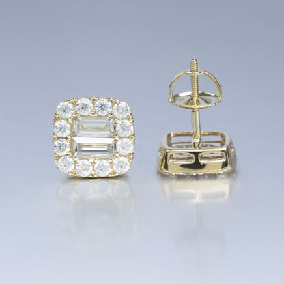 VVS Moissanite baguette Cut Halo Stud Earrings