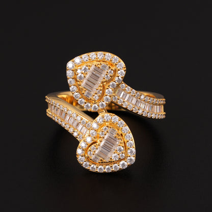 VVS Moissaniteb Baguette Heart-Ended Bypass Ring