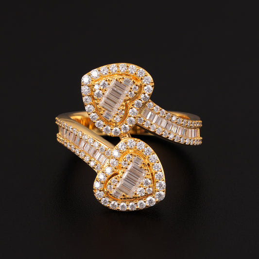 VVS Moissaniteb Baguette Heart-Ended Bypass Ring