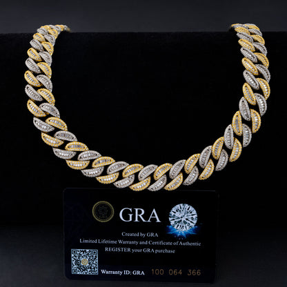VVS MOISSANITE 15MM BAGUETTE TWO-TONE CUBAN CHAIN/BRACELET