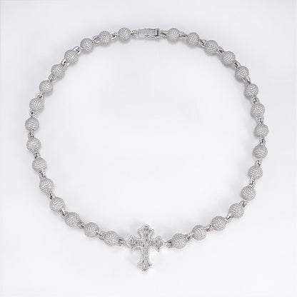 VVS MOISSANITE 10MM ICED BALL CHAIN WITH CROSS