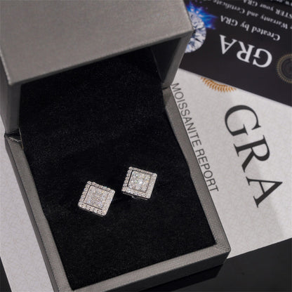 VVS Moissanite Square Pavé Halo Stud Earrings