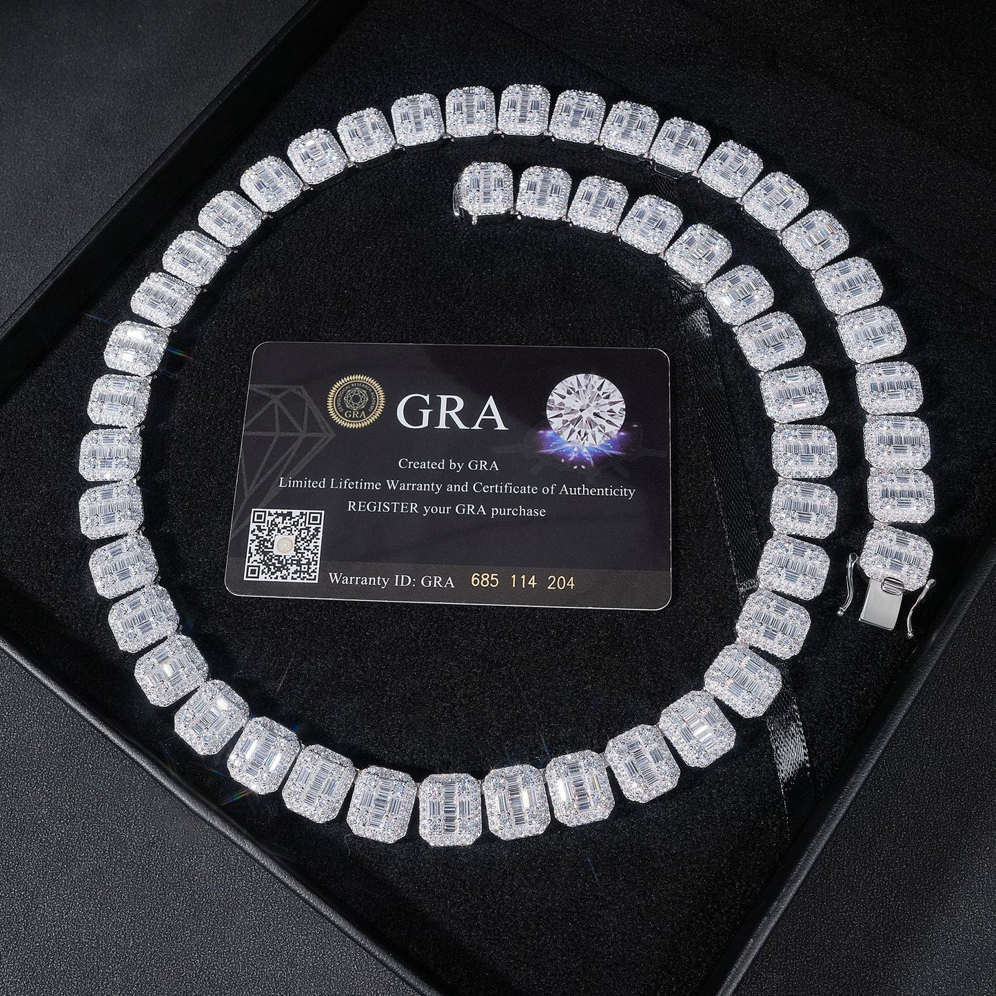 VVS MOISSANITE 13MM BAGUETTE CLUSTER CHAIN/BRACELET