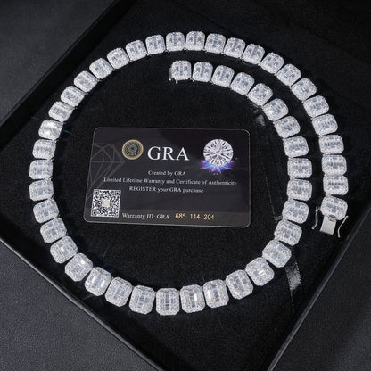 VVS MOISSANITE 13MM BAGUETTE CLUSTER CHAIN/BRACELET