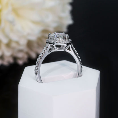 VVS Moissanite Pear-Cut Halo Pavé Ring