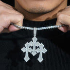 Baguette Moissanite Three Cross Pendant