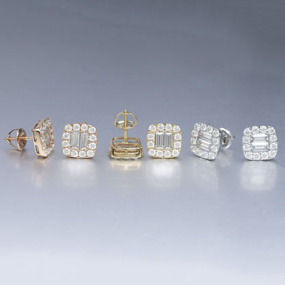 VVS Moissanite baguette Cut Halo Stud Earrings